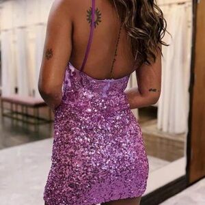 Teen dance for prom or homecoming 2025 sequence lavender short dress